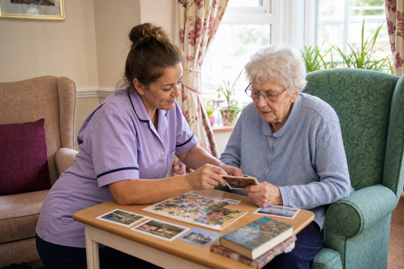 Compassionate carer supporting a resident