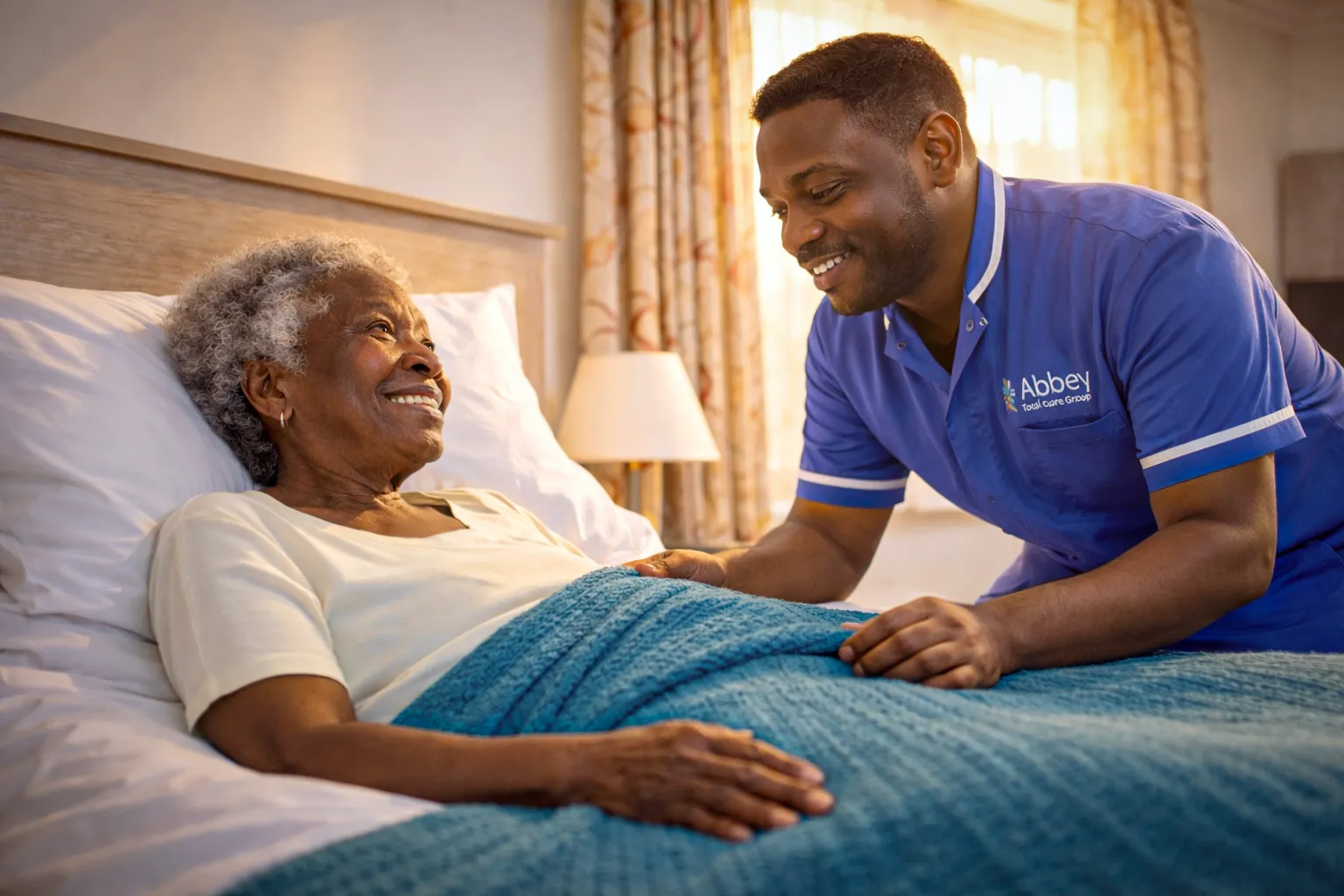 Compassionate carer supporting a resident
